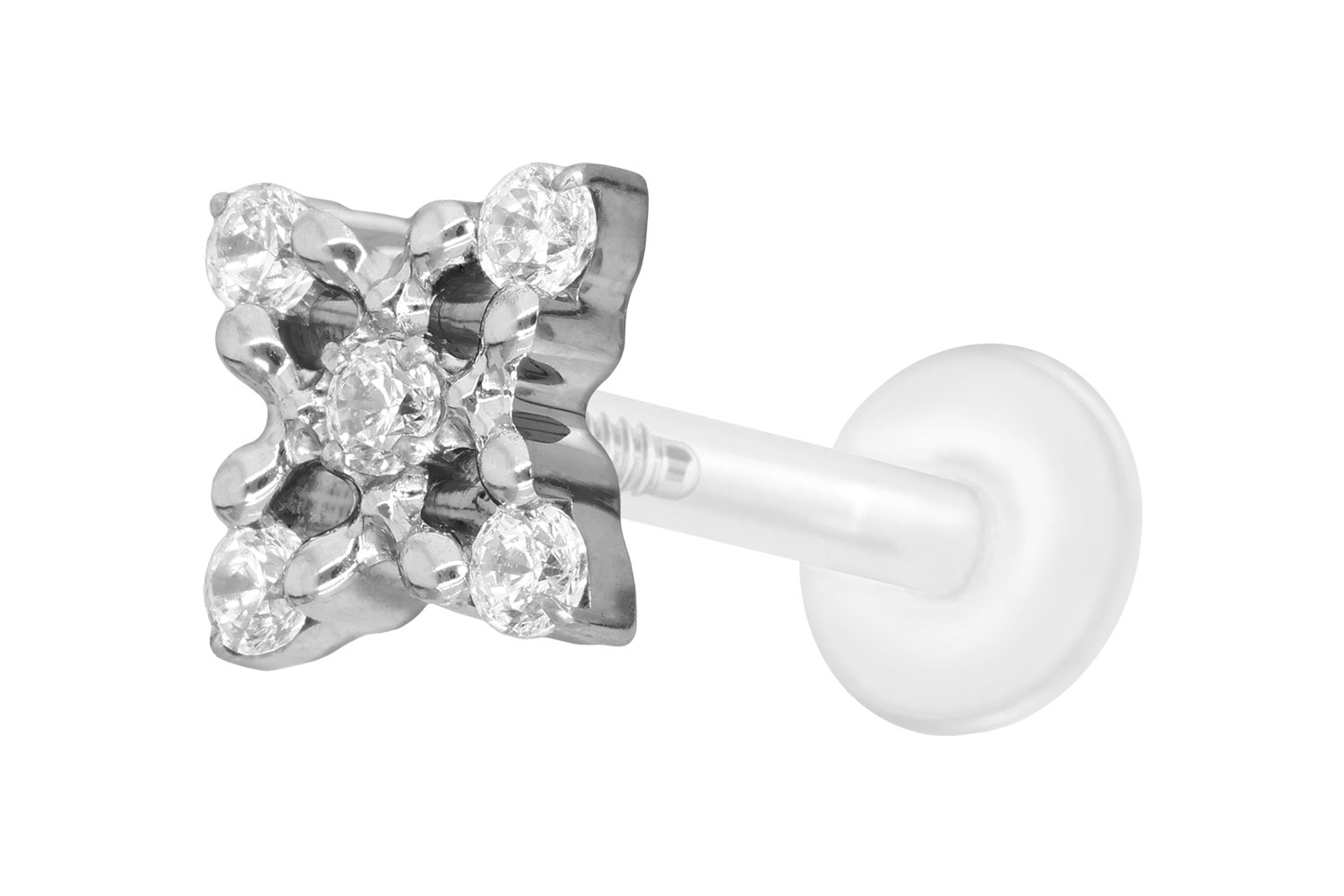 PTFE Labret Piercing mit Innengewinde + Titan-Aufsatz KRISTALLBLUME
